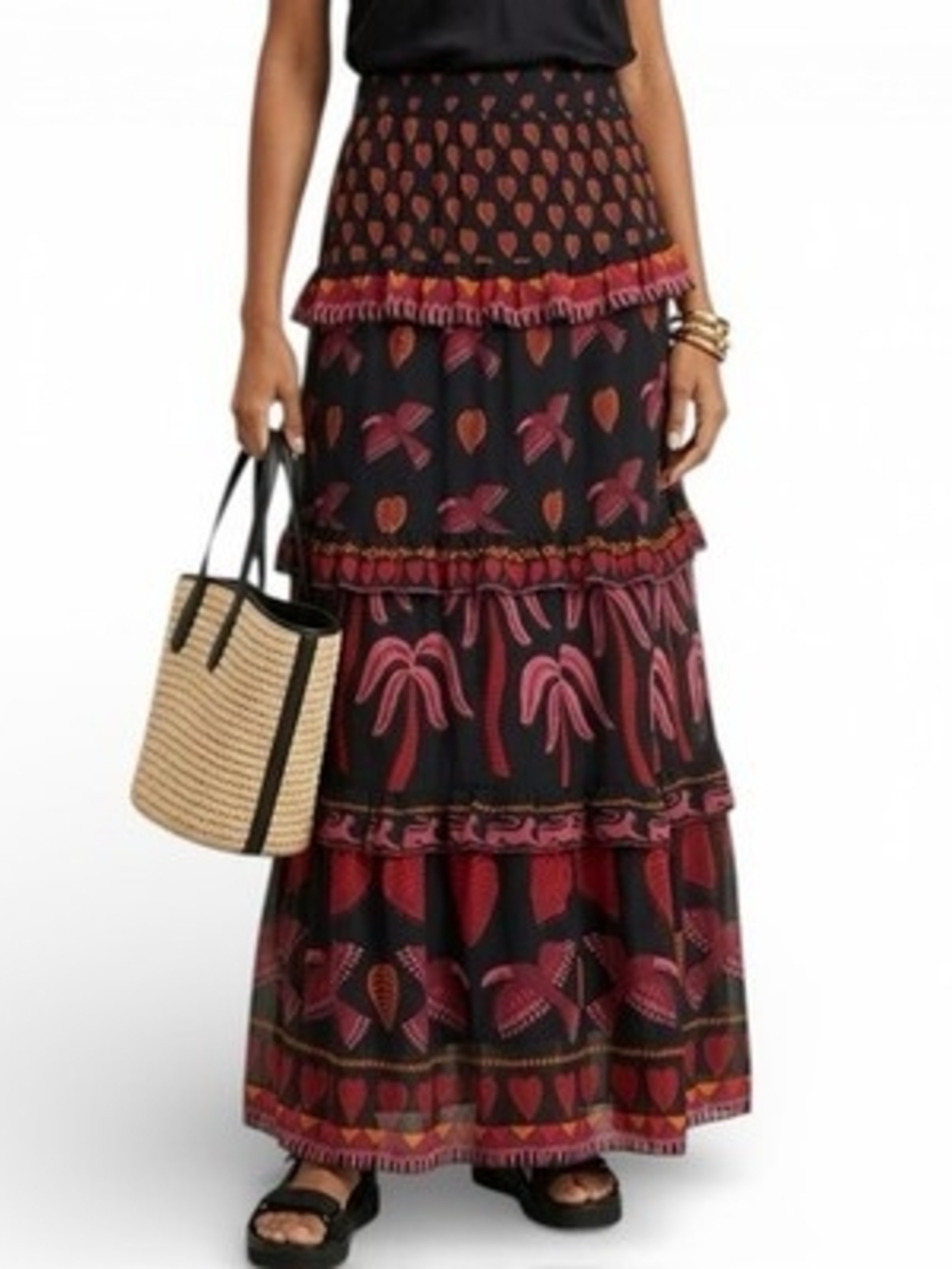 Farm Rio Tropical Maxi Skirt in Black and Red - Women's Skirt